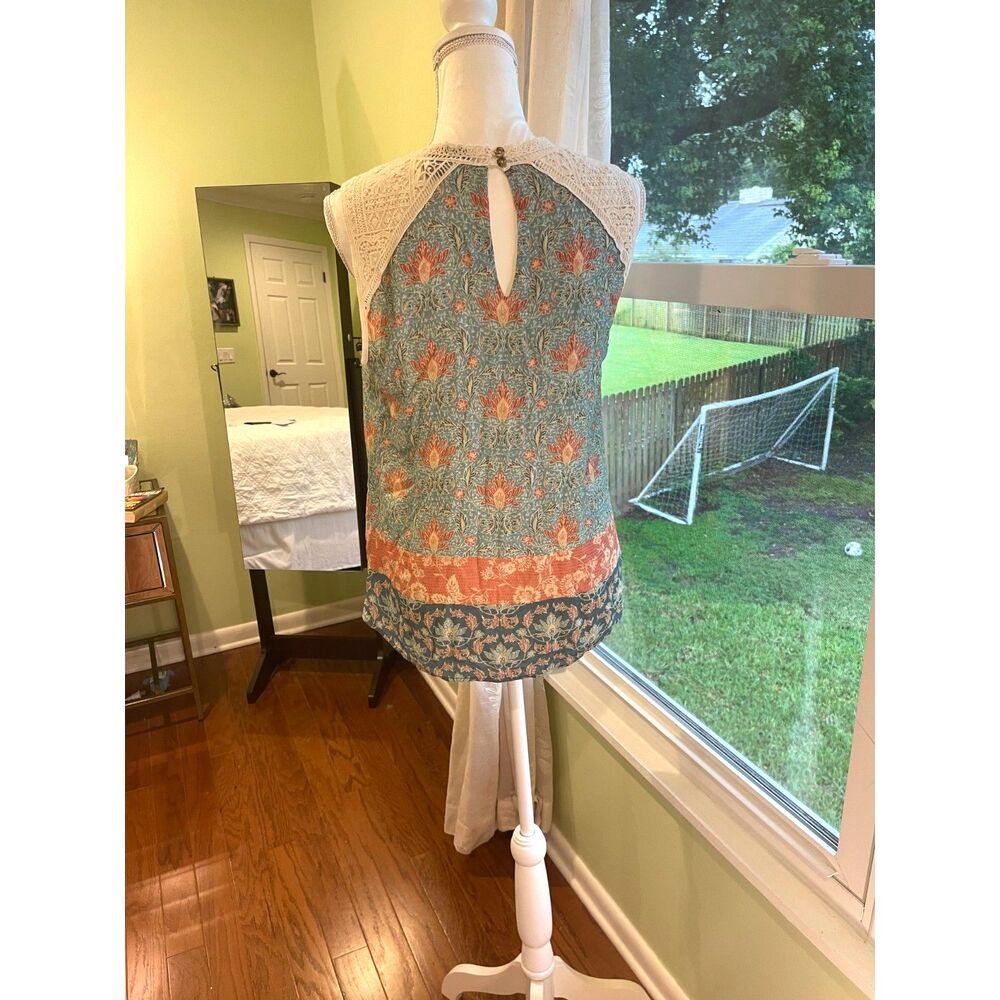Maeve Floral Boho Lace Top S Sleeveless Flowy Lightweight Cottagecore Prairie - Picture 8 of 12